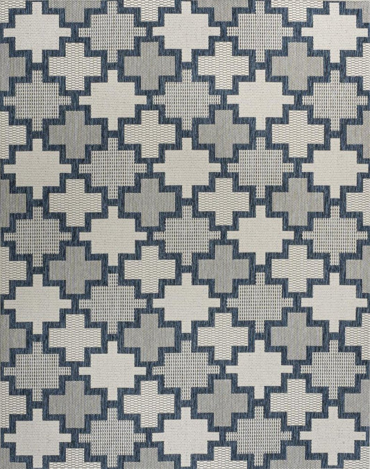5' X 8' Navy Blue And Cream Trellis Indoor Outdoor Area Rug