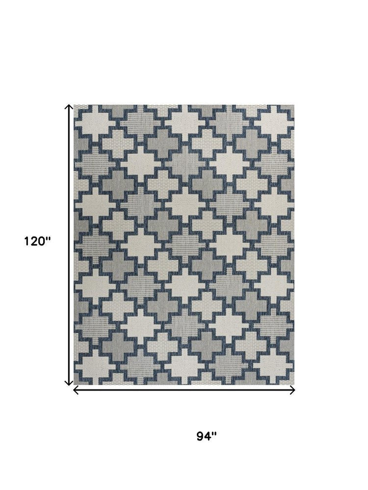 8' X 10' Navy Blue And Cream Trellis Indoor Outdoor Area Rug HomeRoots