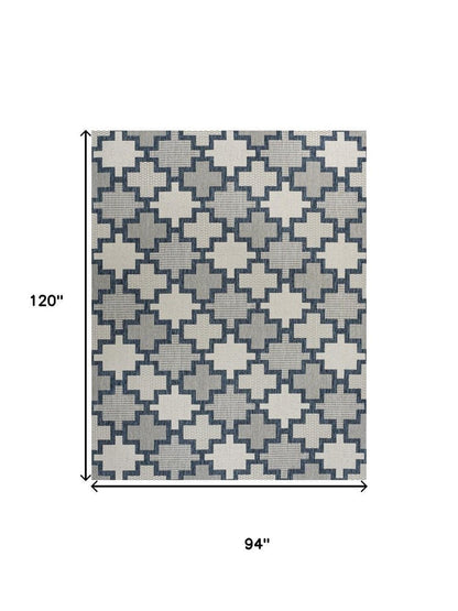 8' X 10' Navy Blue And Cream Trellis Indoor Outdoor Area Rug HomeRoots