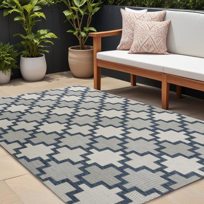 8' X 10' Navy Blue And Cream Trellis Indoor Outdoor Area Rug HomeRoots