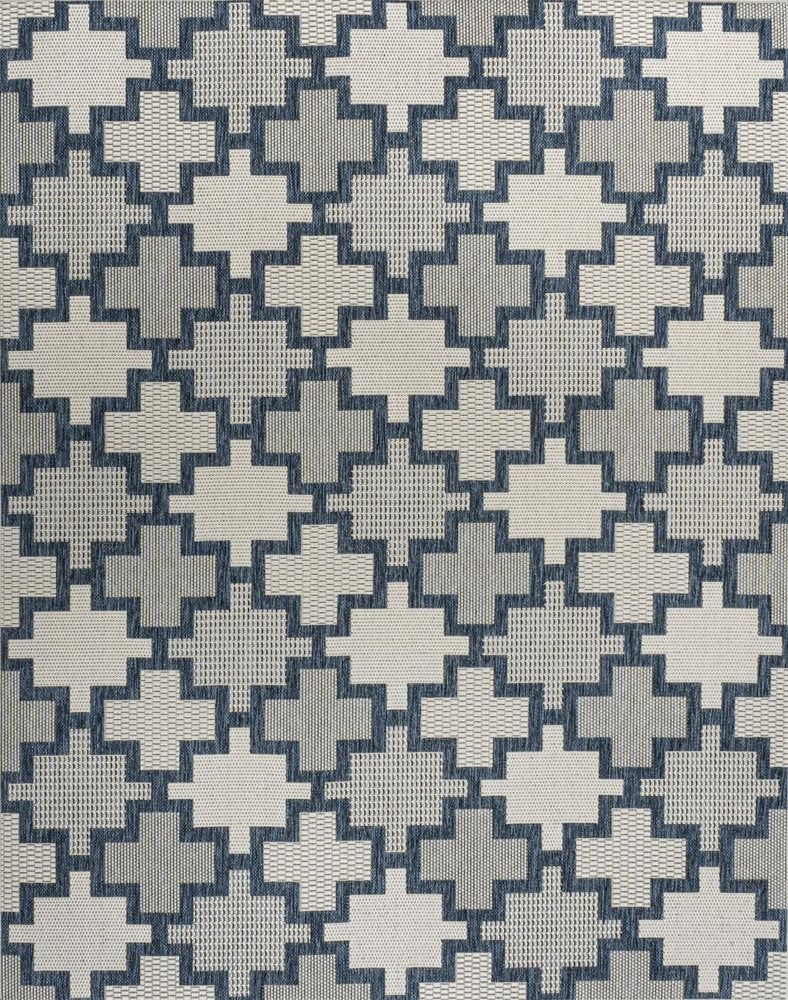 8' X 10' Navy Blue And Cream Trellis Indoor Outdoor Area Rug HomeRoots
