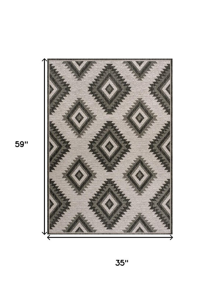 3' X 5' Black And Cream Moroccan Indoor Outdoor Area Rug HomeRoots
