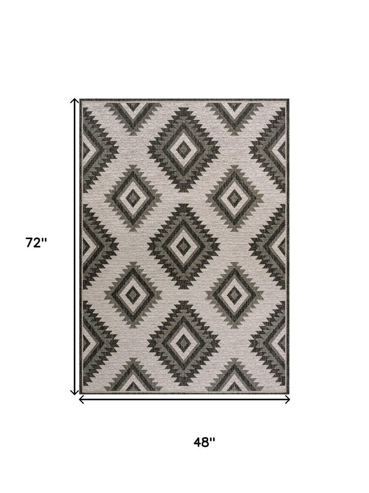 4' X 6' Black And Cream Moroccan Indoor Outdoor Area Rug HomeRoots