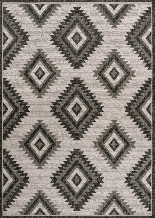 4' X 6' Black And Cream Moroccan Indoor Outdoor Area Rug