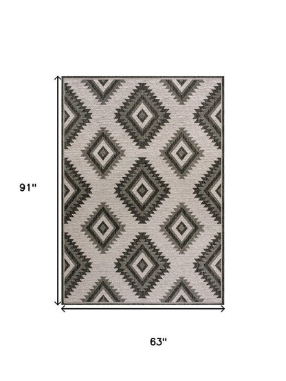 5' X 8' Black And Cream Moroccan Indoor Outdoor Area Rug HomeRoots