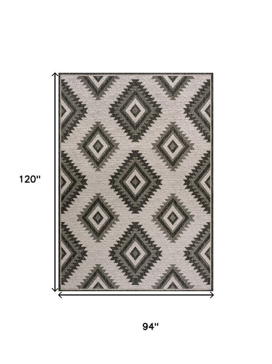 8' X 10' Black And Cream Moroccan Indoor Outdoor Area Rug