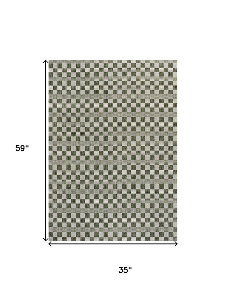3' X 5' Green And Cream Geometric Indoor Outdoor Area Rug — view 2