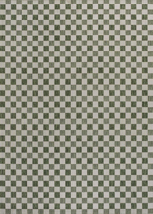 3' X 5' Green And Cream Geometric Indoor Outdoor Area Rug