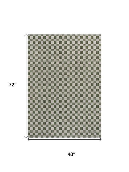 4' X 6' Green And Cream Geometric Indoor Outdoor Area Rug HomeRoots