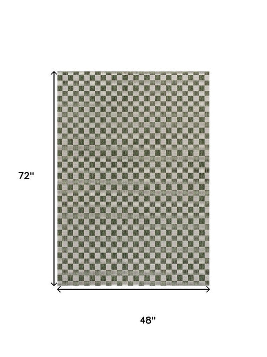 4' X 6' Green And Cream Geometric Indoor Outdoor Area Rug