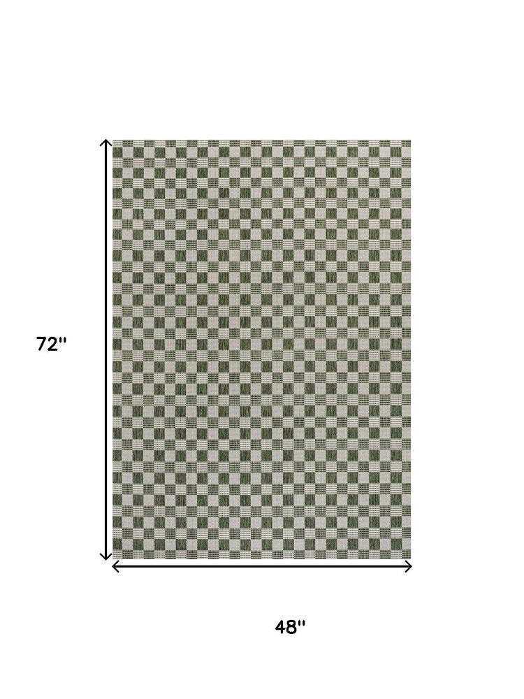 4' X 6' Green And Cream Geometric Indoor Outdoor Area Rug