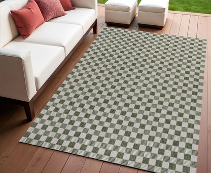 4' X 6' Green And Cream Geometric Indoor Outdoor Area Rug HomeRoots