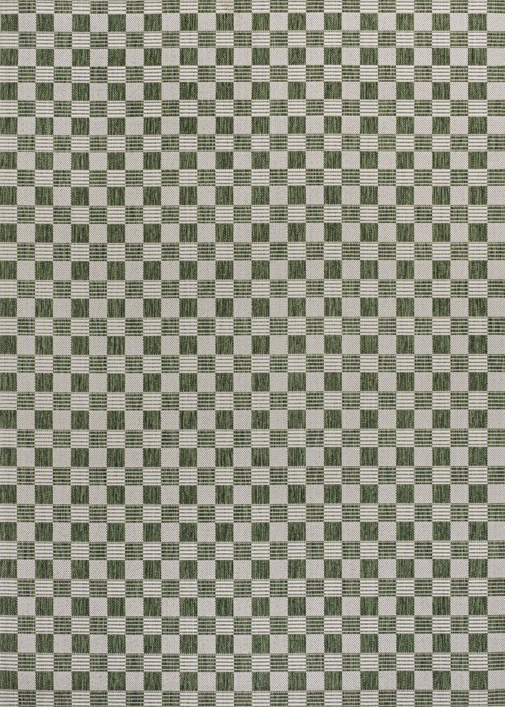 4' X 6' Green And Cream Geometric Indoor Outdoor Area Rug