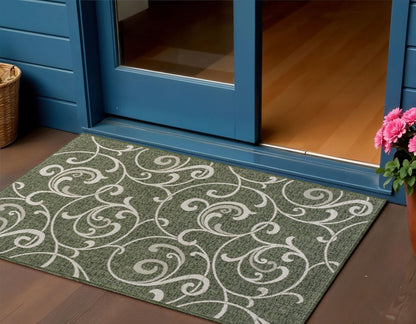 3' X 5' Green And Cream Floral Indoor Outdoor Area Rug HomeRoots