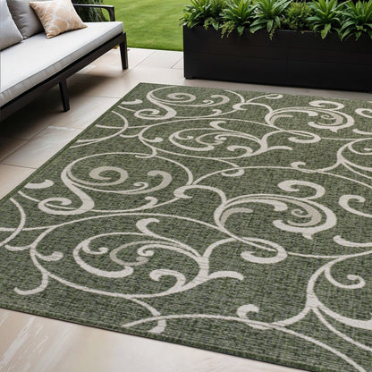5' X 8' Green And Cream Floral Indoor Outdoor Area Rug HomeRoots