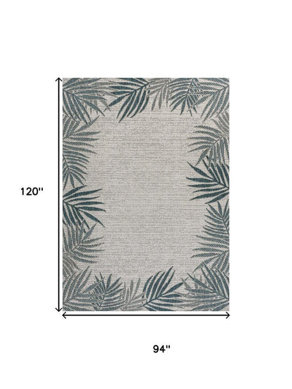 8' X 10' Blue And Cream Floral Indoor Outdoor Area Rug