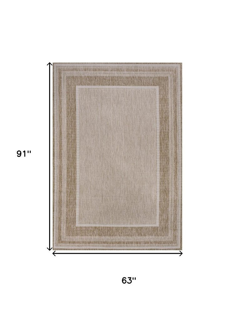 5' X 8' Beige And Cream Indoor Outdoor Area Rug HomeRoots