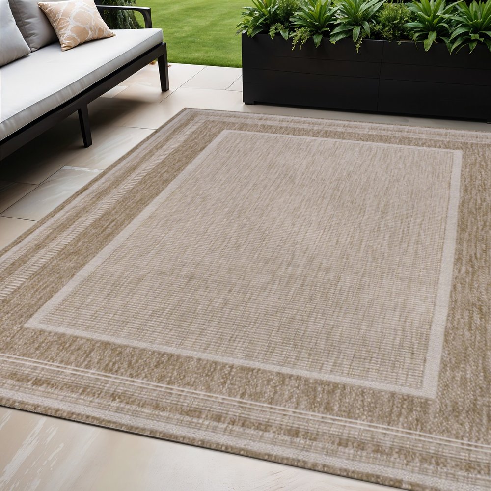 5' X 8' Beige And Cream Indoor Outdoor Area Rug — view 3