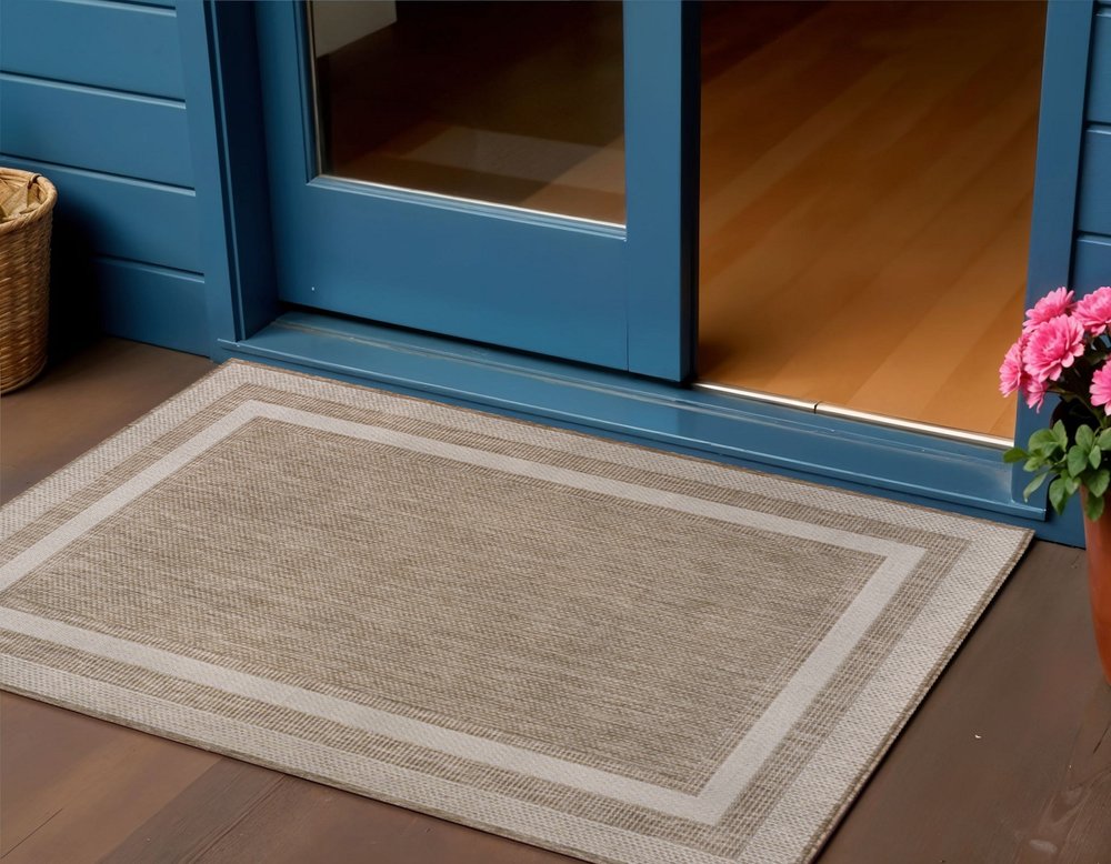 3' X 5' Beige And Cream Indoor Outdoor Area Rug HomeRoots
