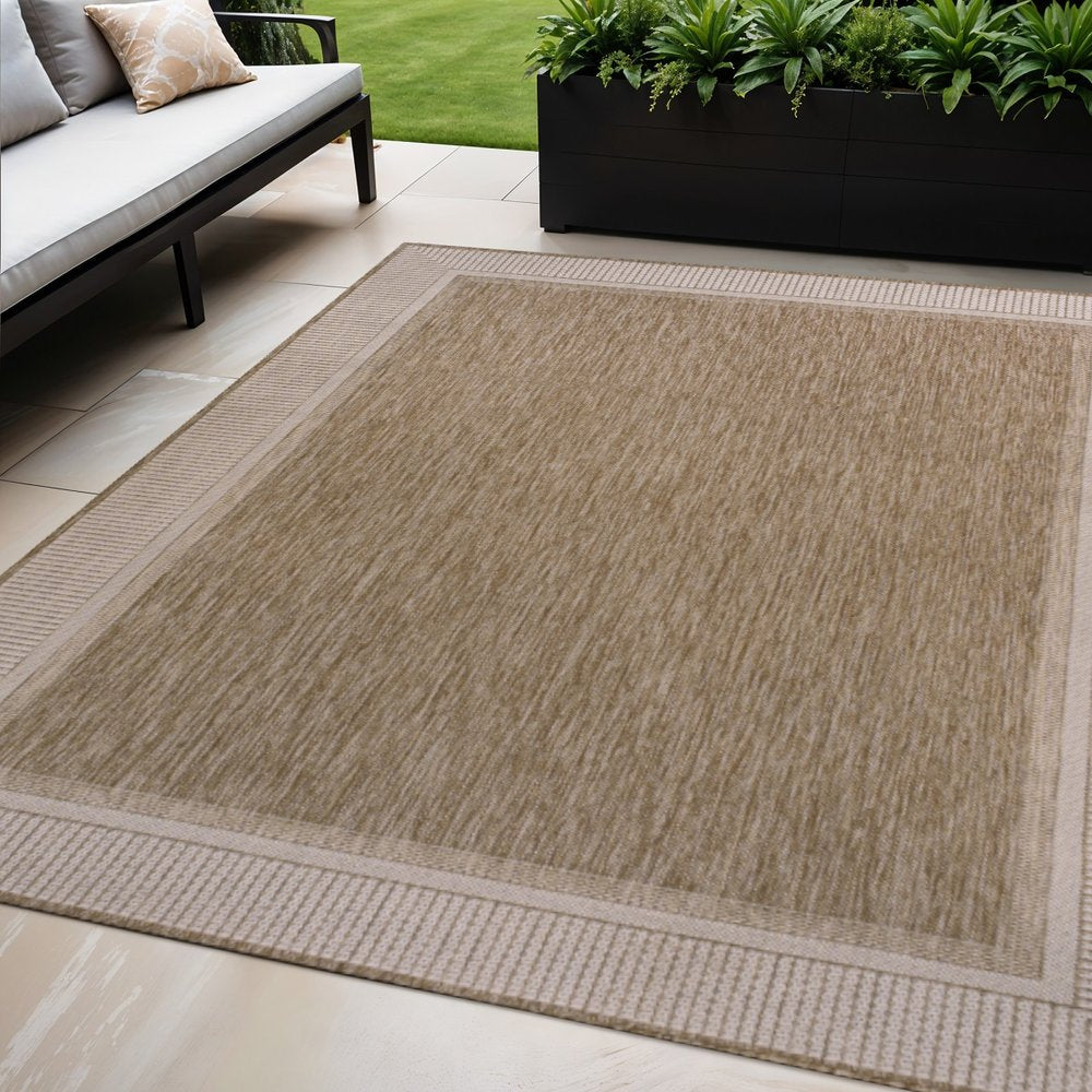 5' X 8' Beige And Cream Indoor Outdoor Area Rug HomeRoots