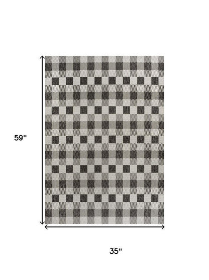 3' X 5' Black And Cream Geometric Indoor Outdoor Area Rug HomeRoots