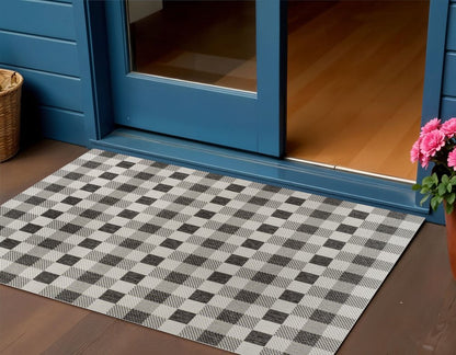 3' X 5' Black And Cream Geometric Indoor Outdoor Area Rug HomeRoots