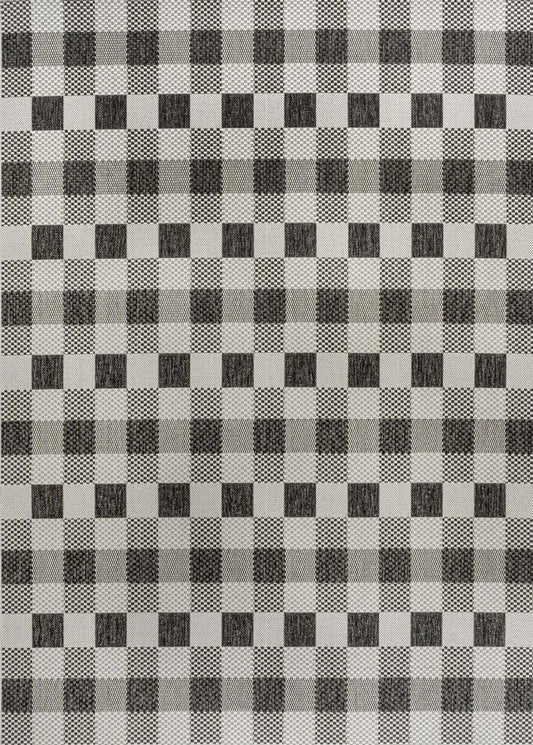 3' X 5' Black And Cream Geometric Indoor Outdoor Area Rug