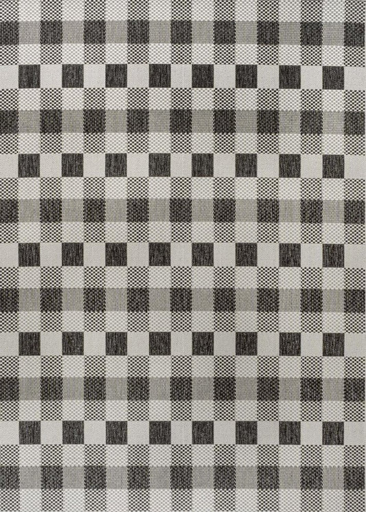 4' X 6' Black And Cream Geometric Indoor Outdoor Area Rug