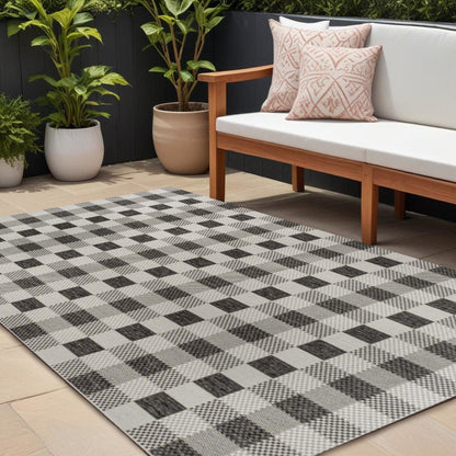 8' X 10' Black And Cream Geometric Indoor Outdoor Area Rug HomeRoots
