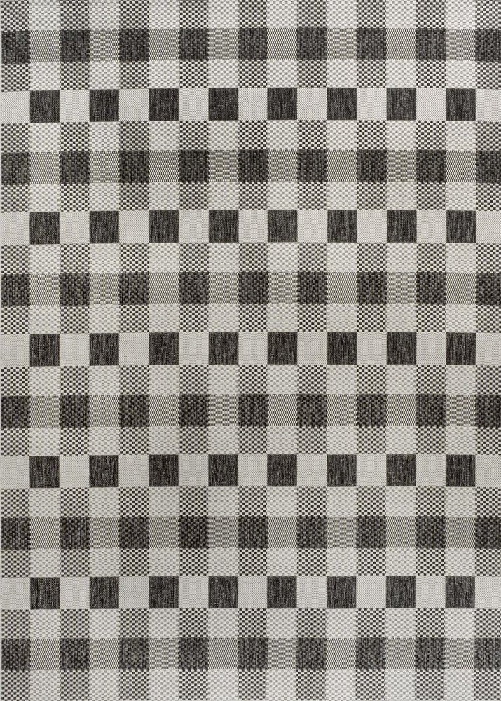 8' X 10' Black And Cream Geometric Indoor Outdoor Area Rug — view 2