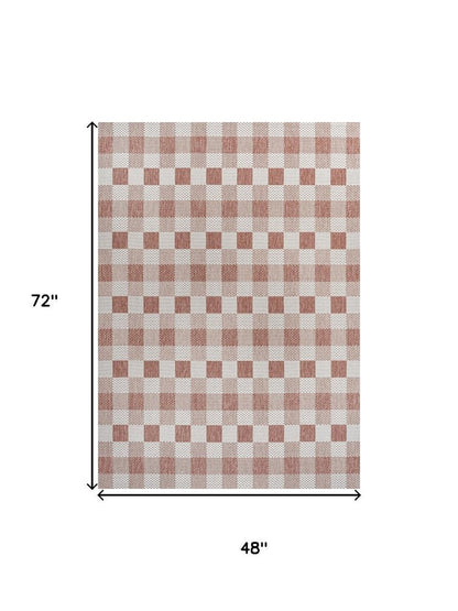 4' X 6' Salmon And Cream Geometric Indoor Outdoor Area Rug HomeRoots
