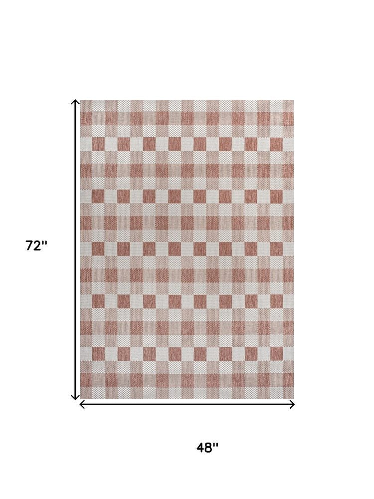 4' X 6' Salmon And Cream Geometric Indoor Outdoor Area Rug HomeRoots