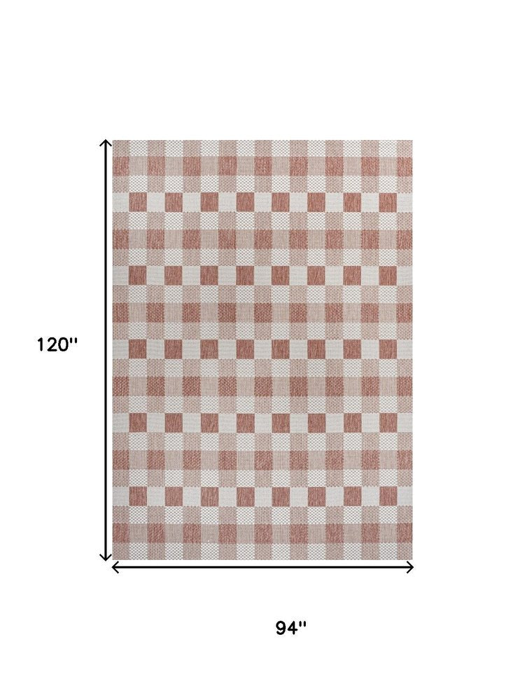 8' X 10' Salmon And Cream Geometric Indoor Outdoor Area Rug HomeRoots