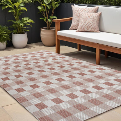 8' X 10' Salmon And Cream Geometric Indoor Outdoor Area Rug HomeRoots