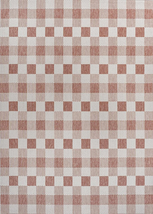 8' X 10' Salmon And Cream Geometric Indoor Outdoor Area Rug