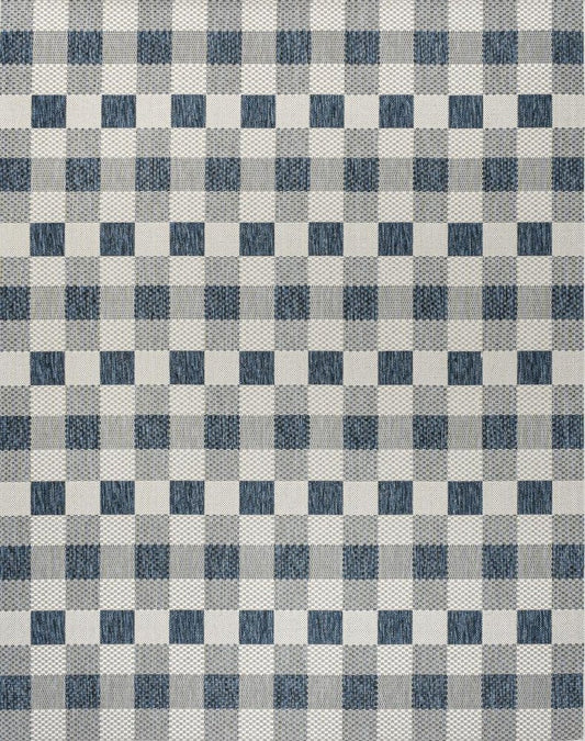 4' X 6' Navy Blue And Cream Geometric Indoor Outdoor Area Rug