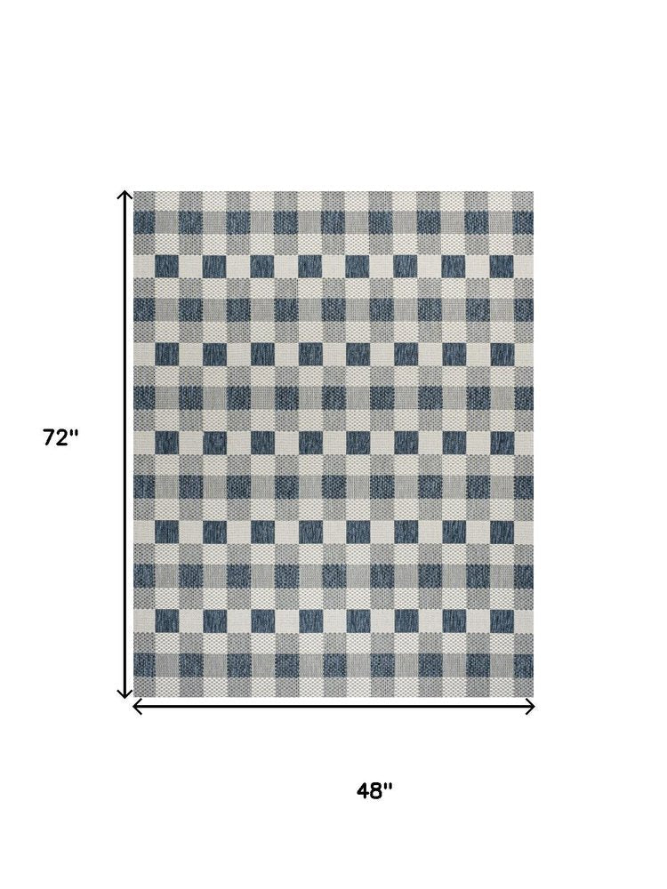 4' X 6' Navy Blue And Cream Geometric Indoor Outdoor Area Rug HomeRoots