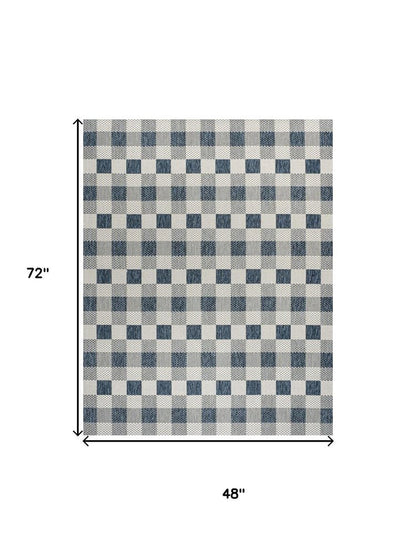 4' X 6' Navy Blue And Cream Geometric Indoor Outdoor Area Rug HomeRoots