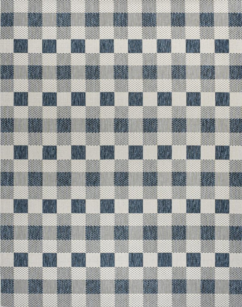 4' X 6' Navy Blue And Cream Geometric Indoor Outdoor Area Rug — view 1