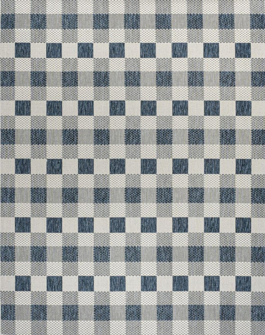 4' X 6' Navy Blue And Cream Geometric Indoor Outdoor Area Rug