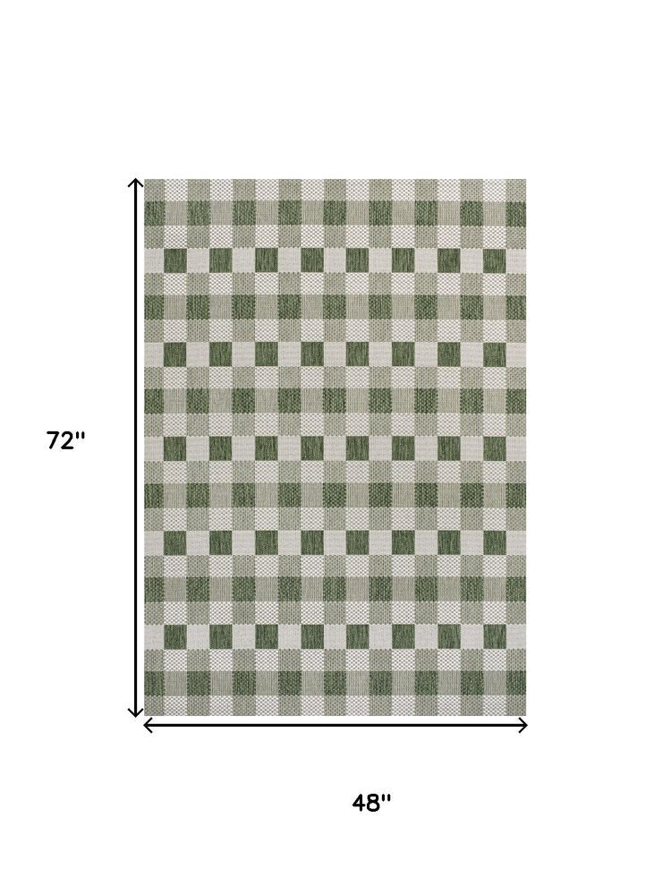 4' X 6' Green And Cream Geometric Indoor Outdoor Area Rug HomeRoots