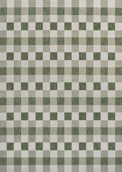 4' X 6' Green And Cream Geometric Indoor Outdoor Area Rug
