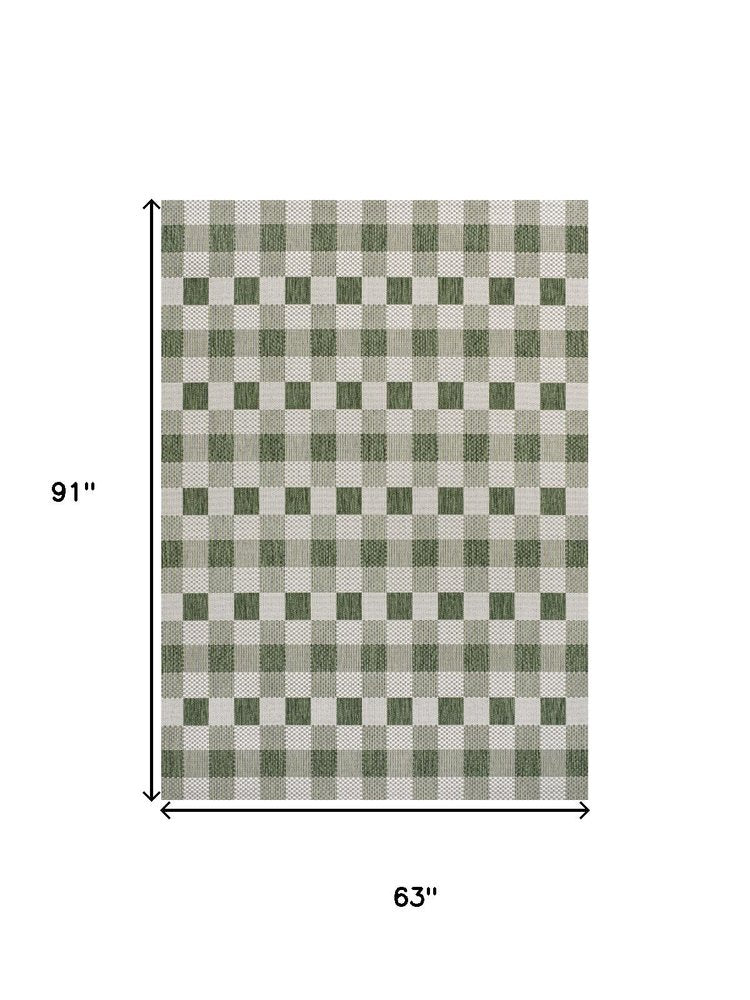 5' X 8' Green And Cream Geometric Indoor Outdoor Area Rug HomeRoots