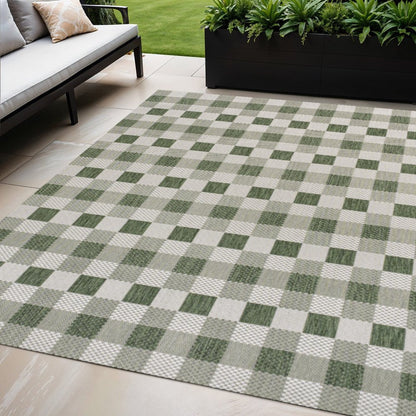 5' X 8' Green And Cream Geometric Indoor Outdoor Area Rug HomeRoots