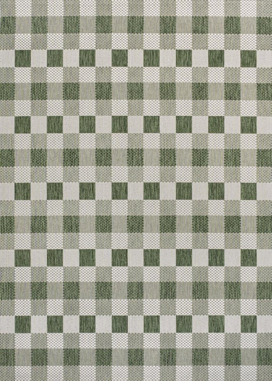 5' X 8' Green And Cream Geometric Indoor Outdoor Area Rug