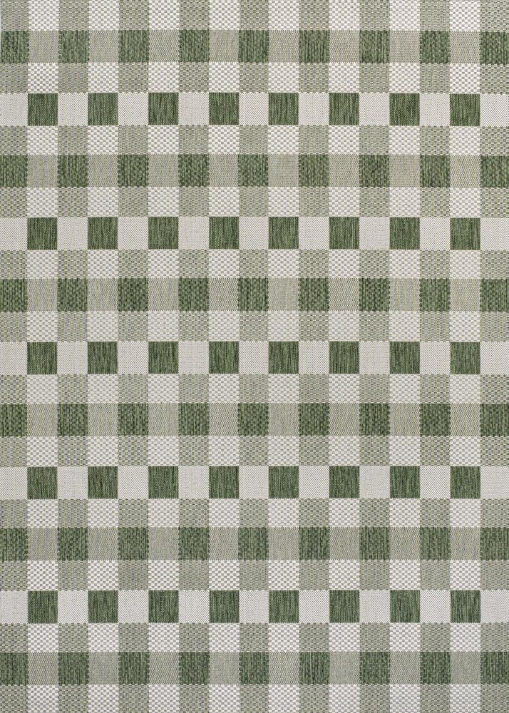 5' X 8' Green And Cream Geometric Indoor Outdoor Area Rug — view 1