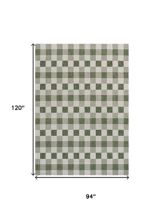 8' X 10' Green And Cream Geometric Indoor Outdoor Area Rug