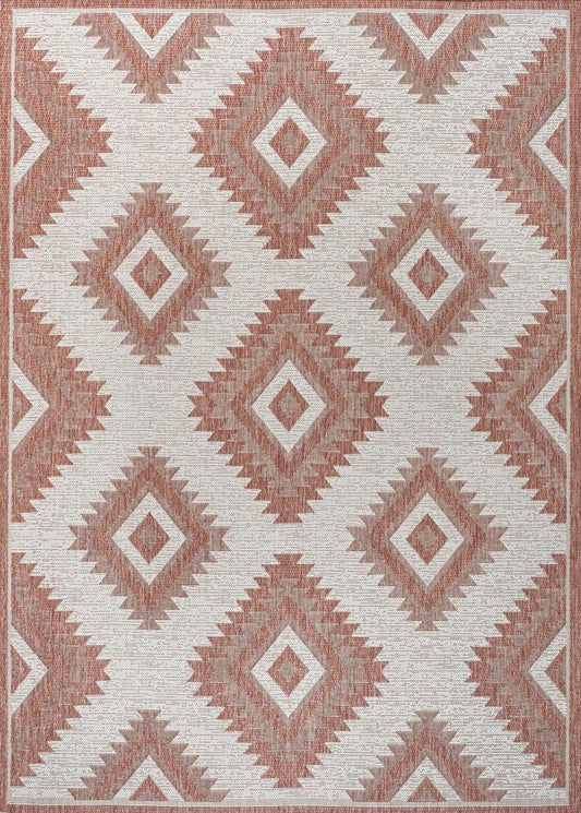 3' X 5' Salmon And Cream Moroccan Indoor Outdoor Area Rug