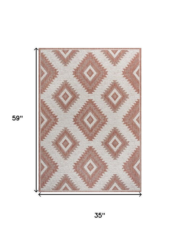3' X 5' Salmon And Cream Moroccan Indoor Outdoor Area Rug — view 3