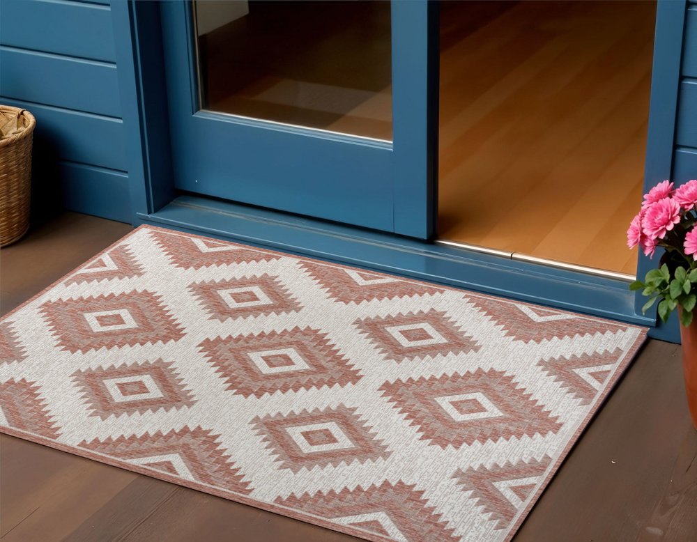 3' X 5' Salmon And Cream Moroccan Indoor Outdoor Area Rug HomeRoots